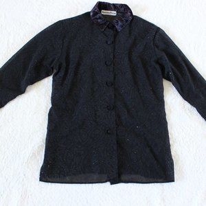 Another Thyme Black Sheer Button Down Top